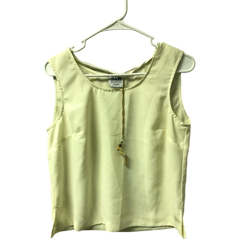 R&M Richards Tank Top Womens 10P Yellow Petite Sleeveless Round Neck Necklace